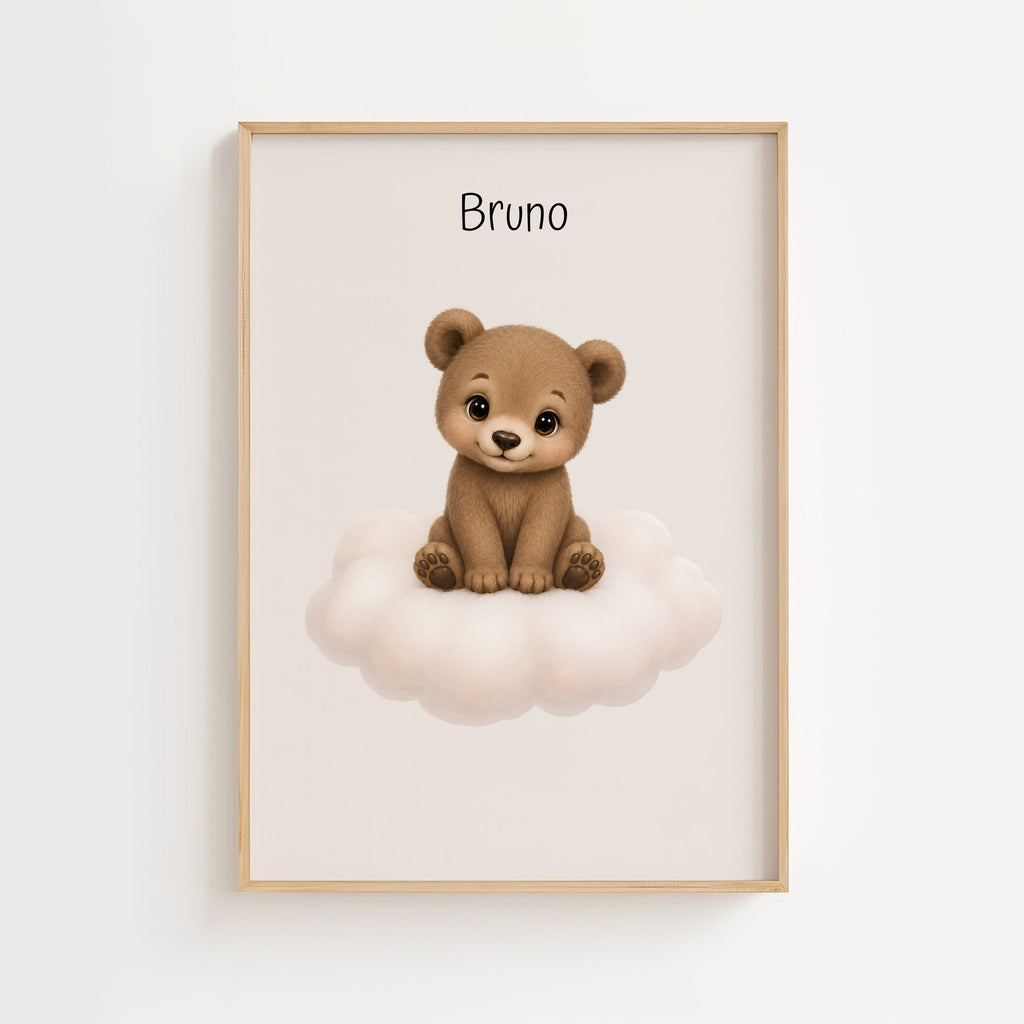 Björn på moln med namn poster