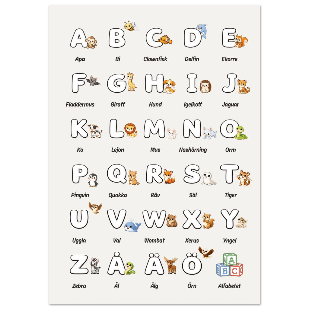 Bokstavsposter med djur - Beige poster