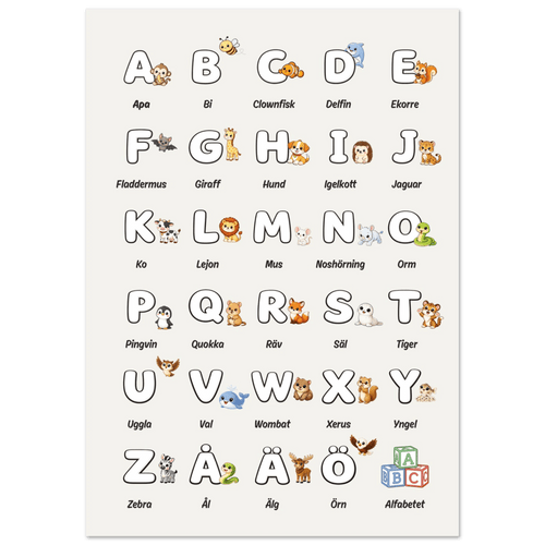 Bokstavsposter med djur - Beige poster