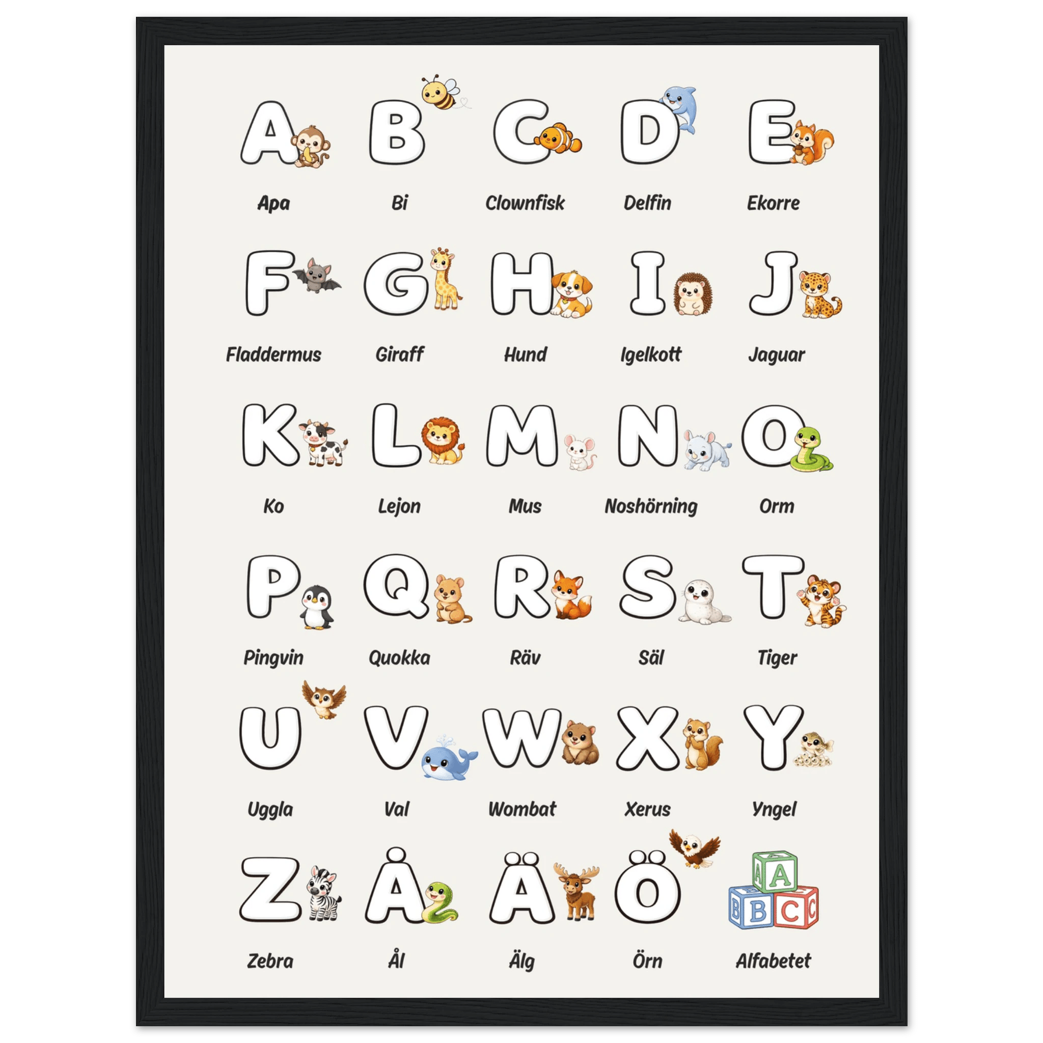 Bokstavsposter med djur - Beige poster