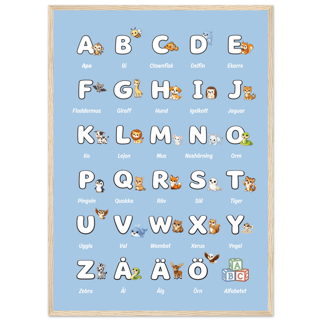Bokstavsposter med djur - Blå poster
