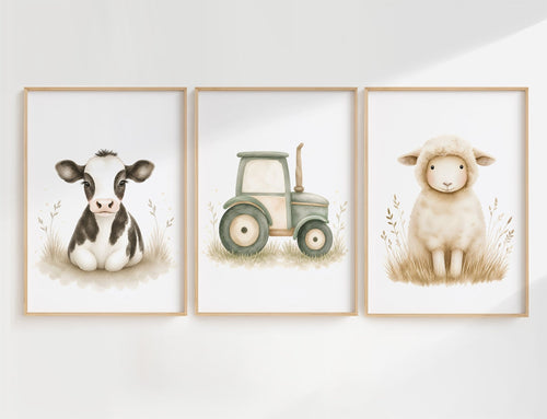 Bondgård 3-pack posters för barnrum | Ko, Traktor & Får poster