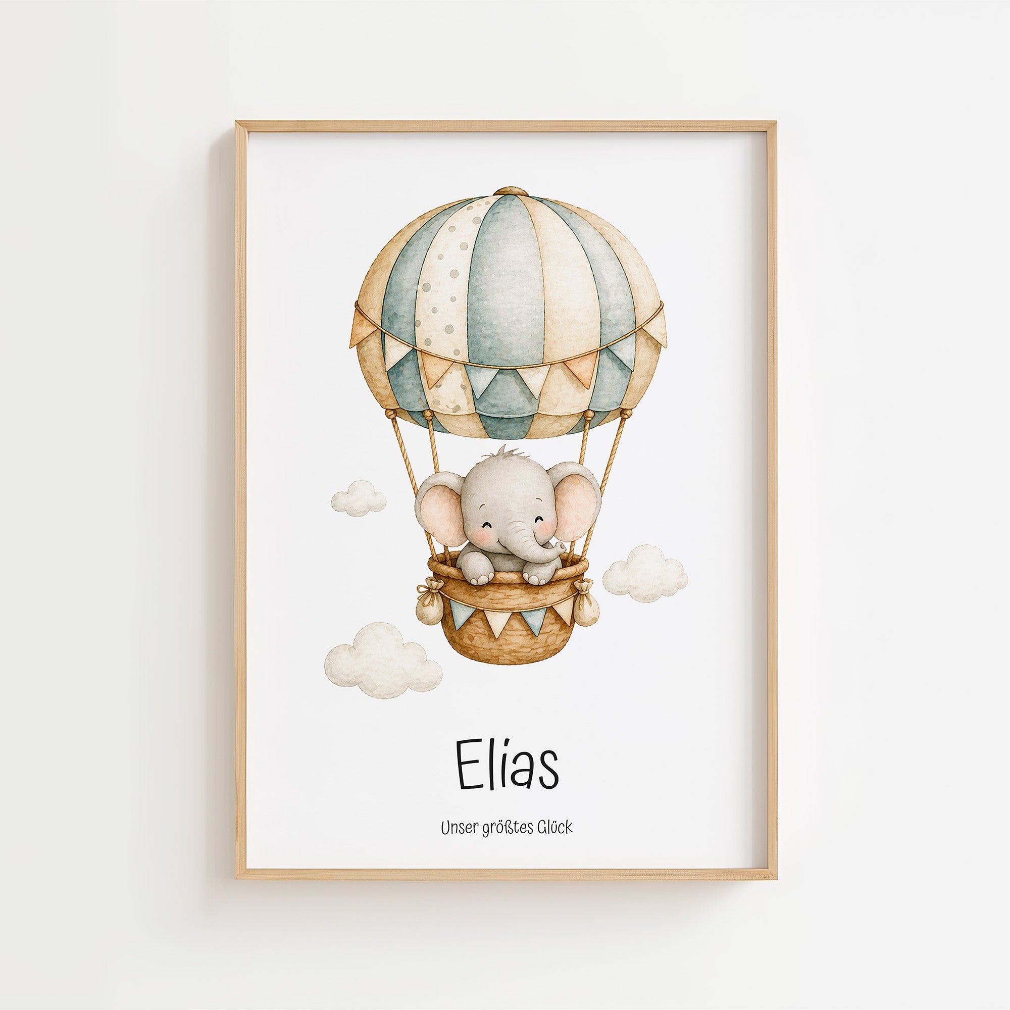 Elefant i luftballong med namn poster