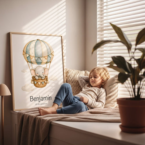 Elefant i luftballong med namn poster
