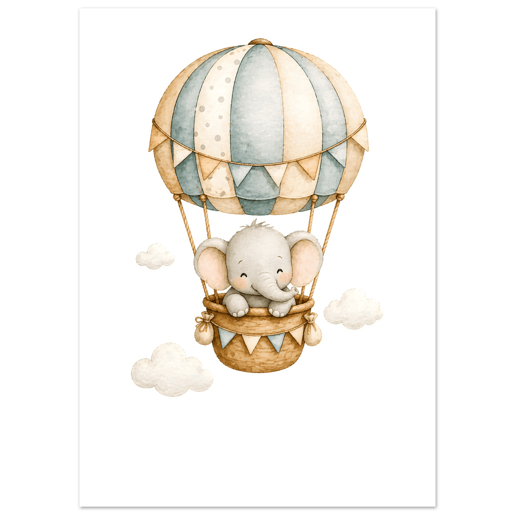 Elefant i luftballong med namn poster