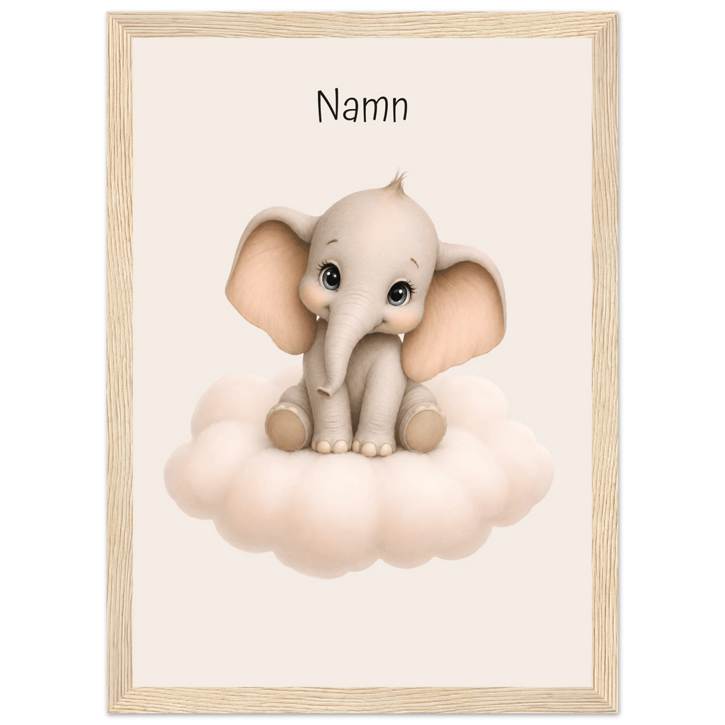 Elefant på moln med namn poster