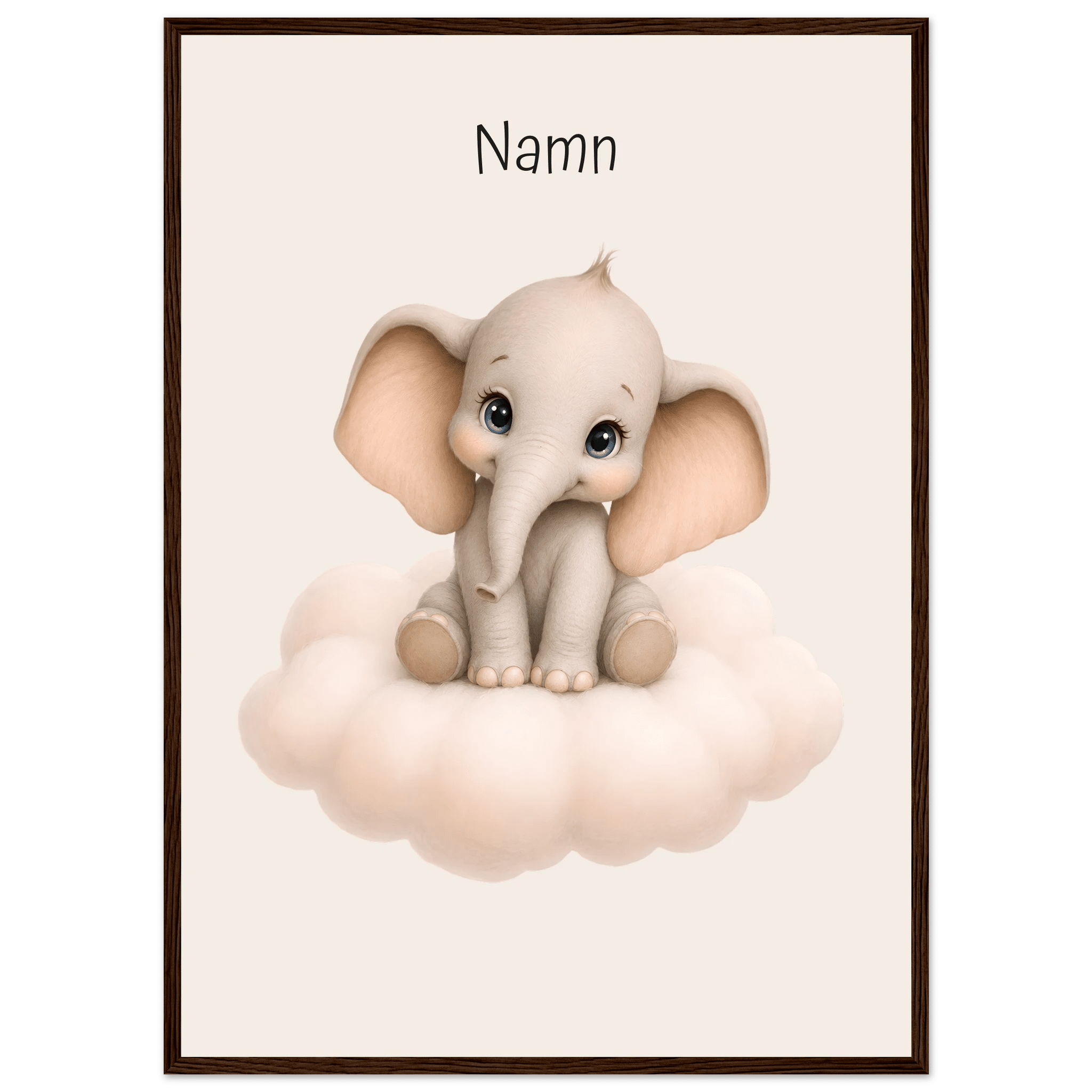 Elefant på moln med namn poster