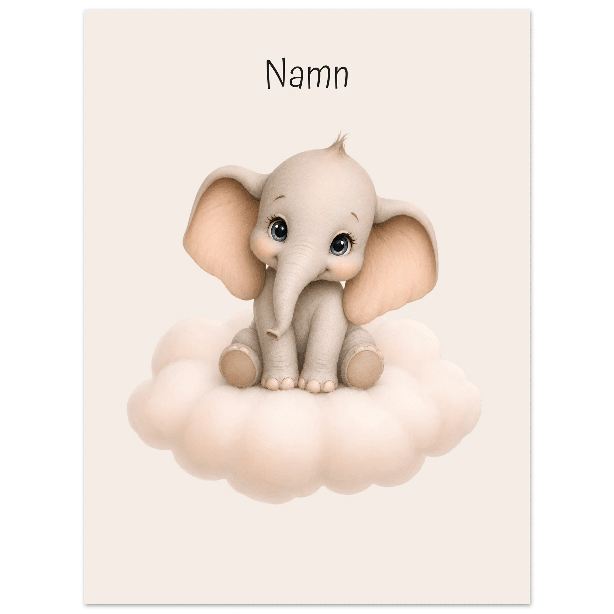 Elefant på moln med namn poster