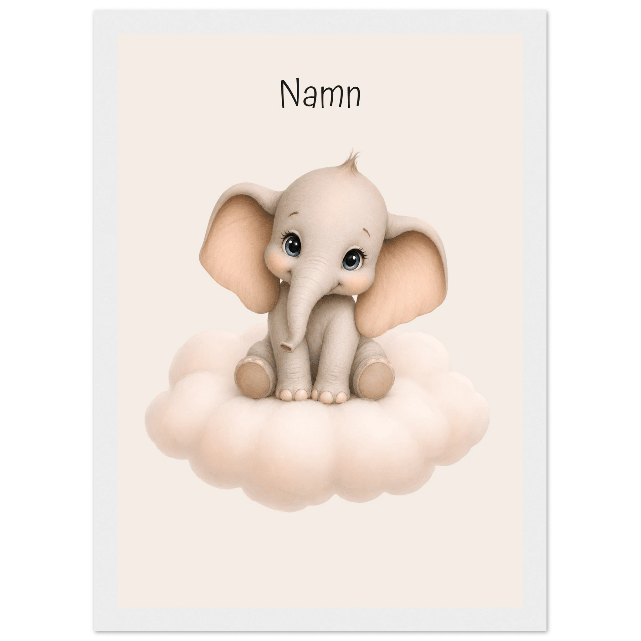 Elefant på moln med namn poster