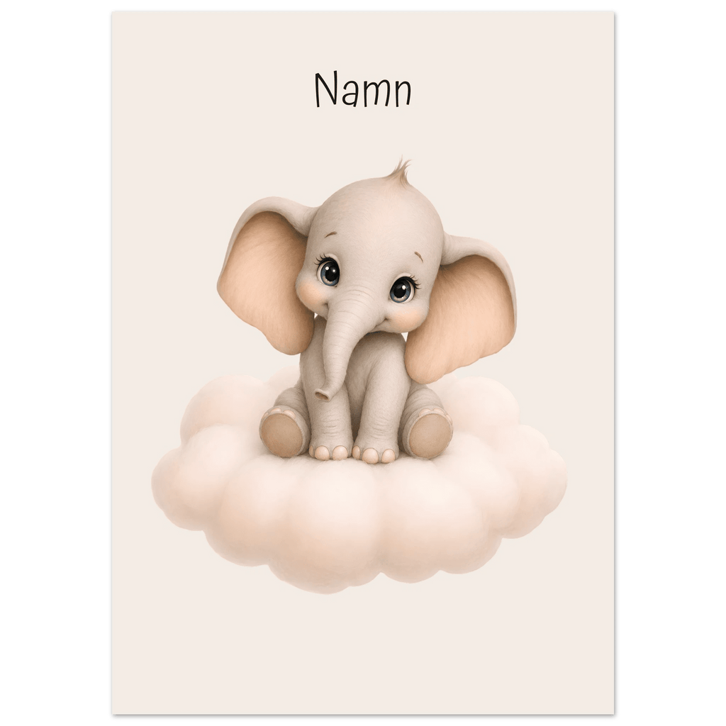 Elefant på moln med namn poster