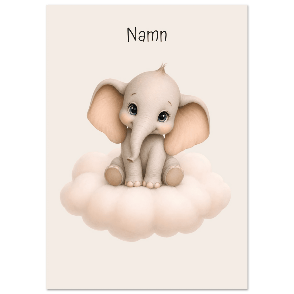 Elefant på moln med namn poster
