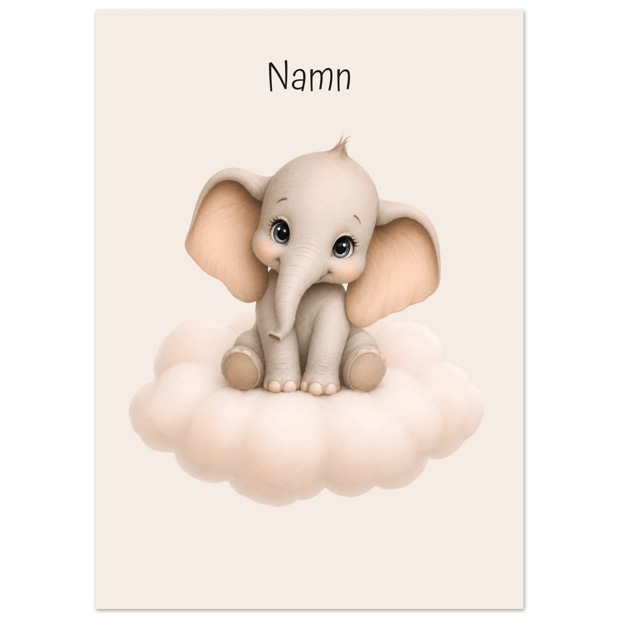 Elefant på moln med namn poster