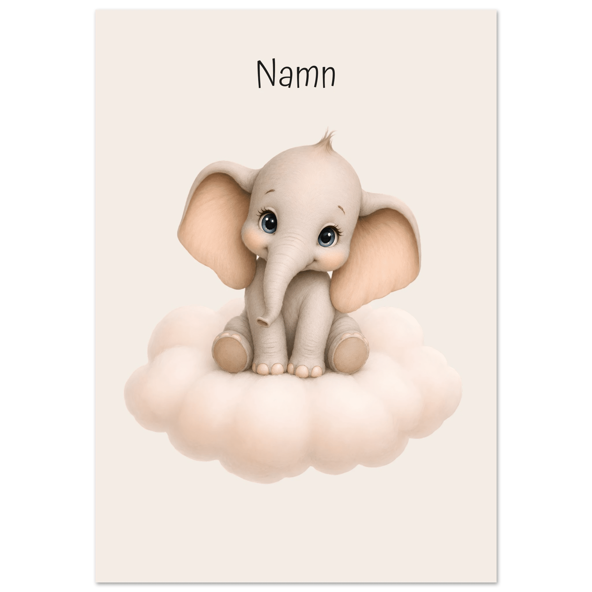 Elefant på moln med namn poster
