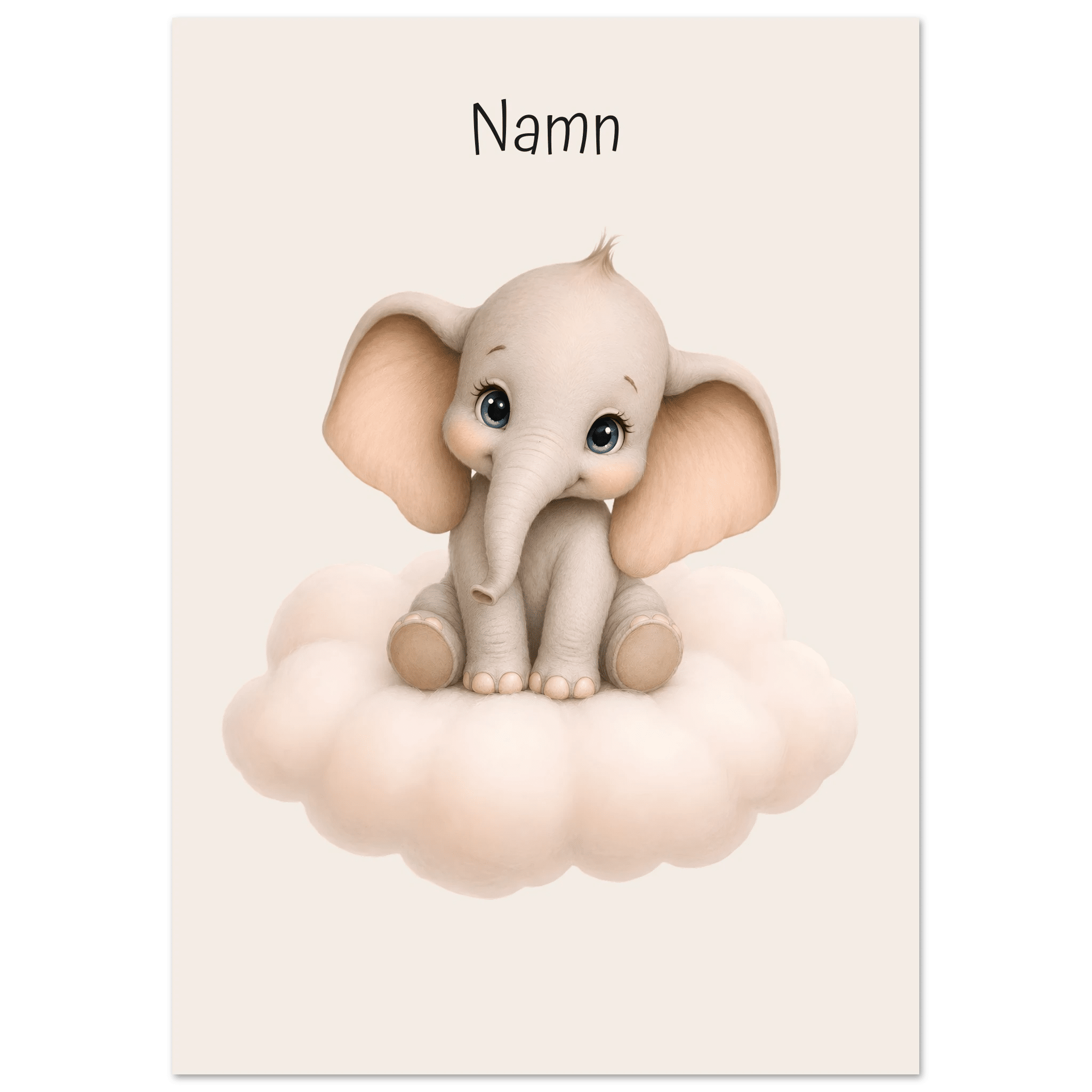 Elefant på moln med namn poster