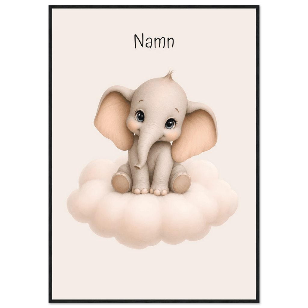 Elefant på moln med namn poster