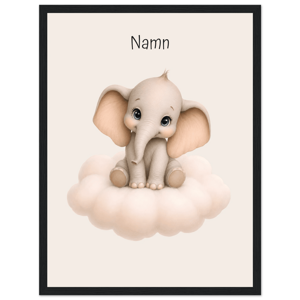 Elefant på moln med namn poster