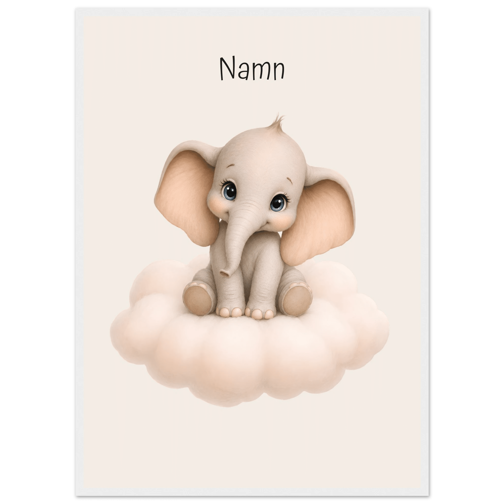 Elefant på moln med namn poster