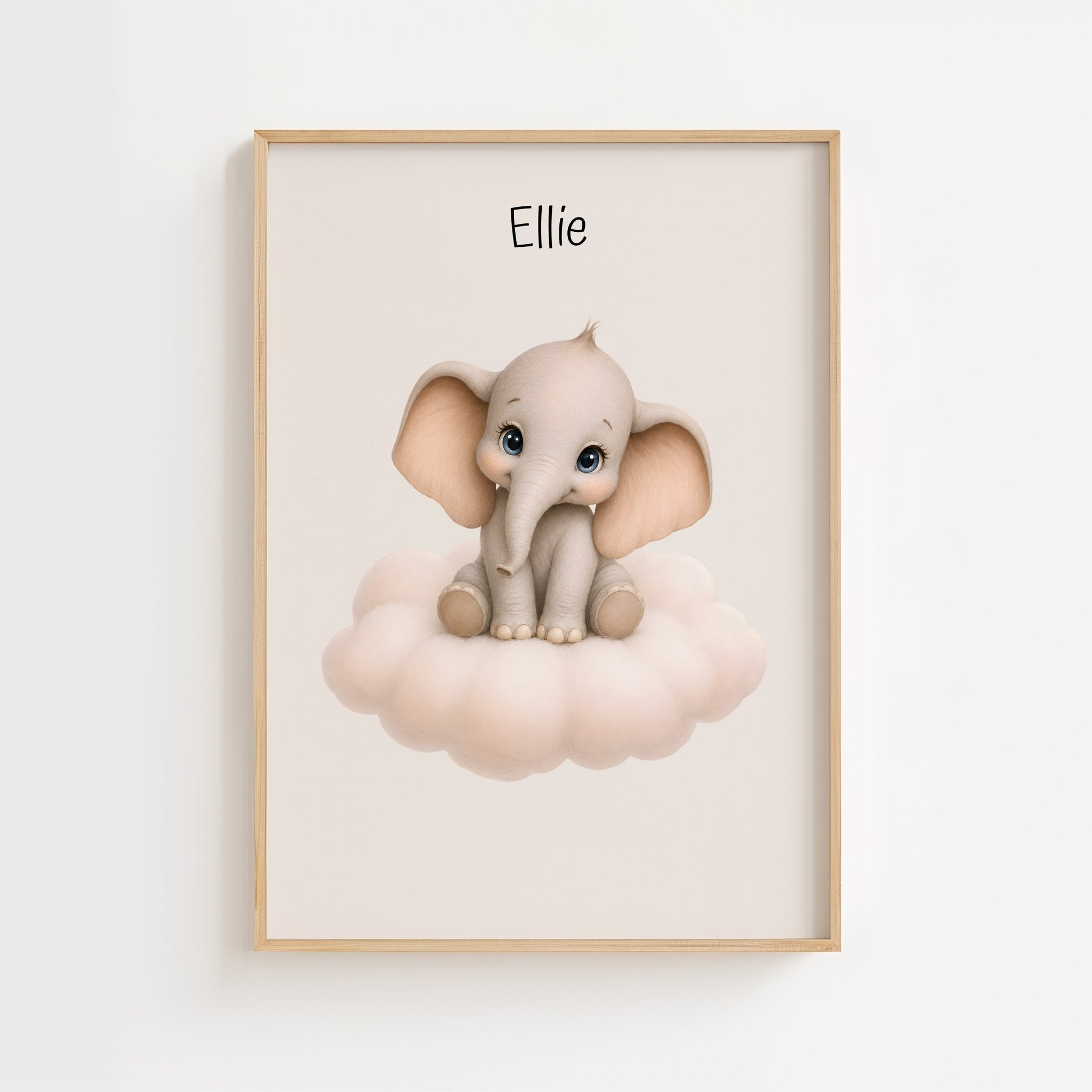 Elefant på moln med namn poster