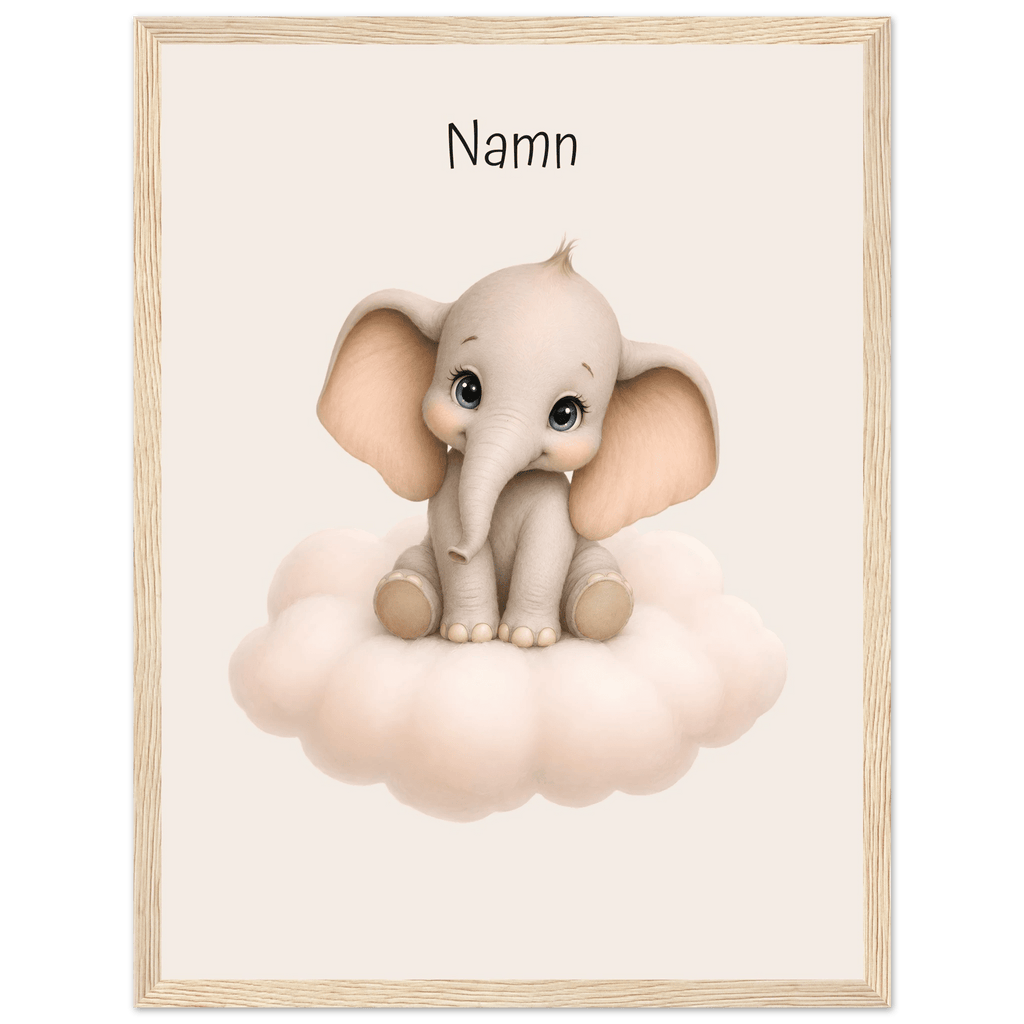 Elefant på moln med namn poster