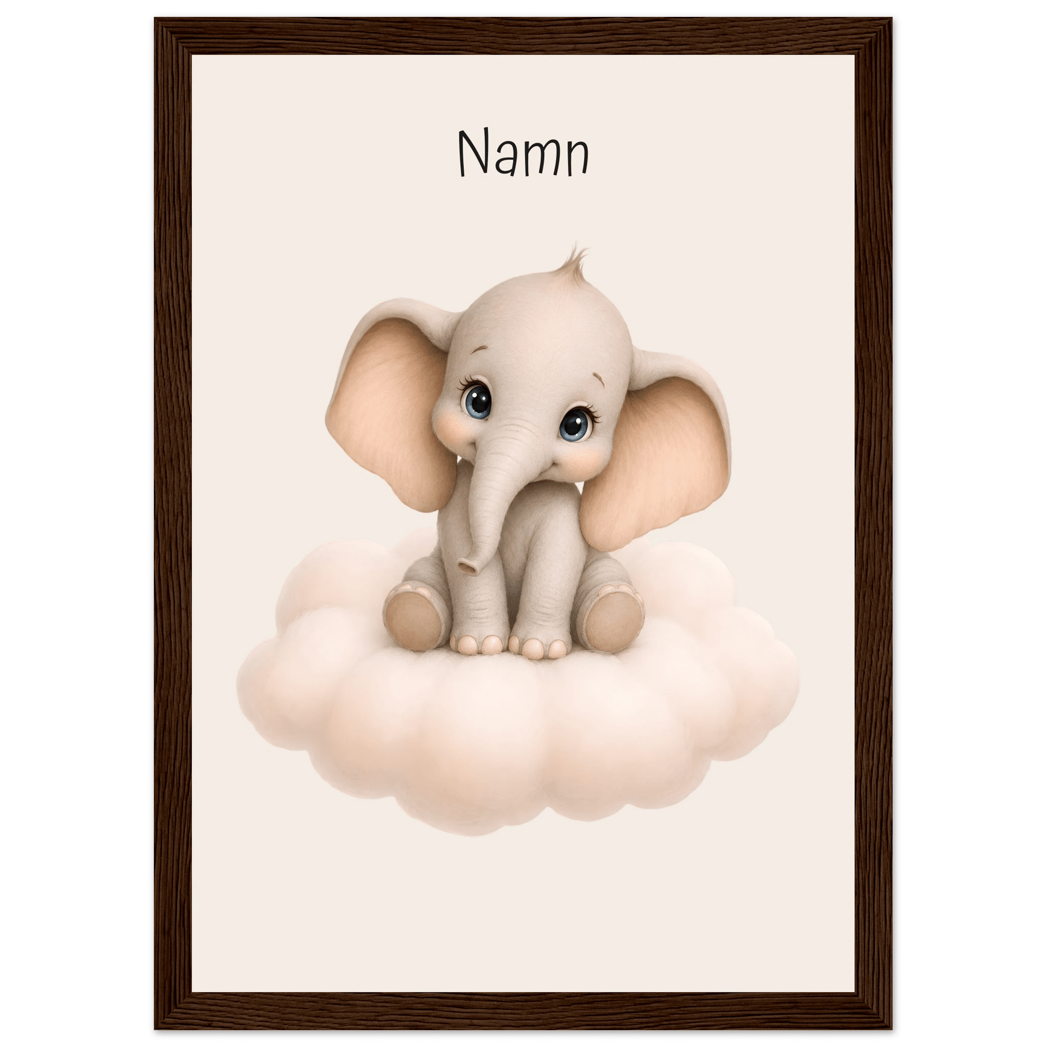Elefant på moln med namn poster