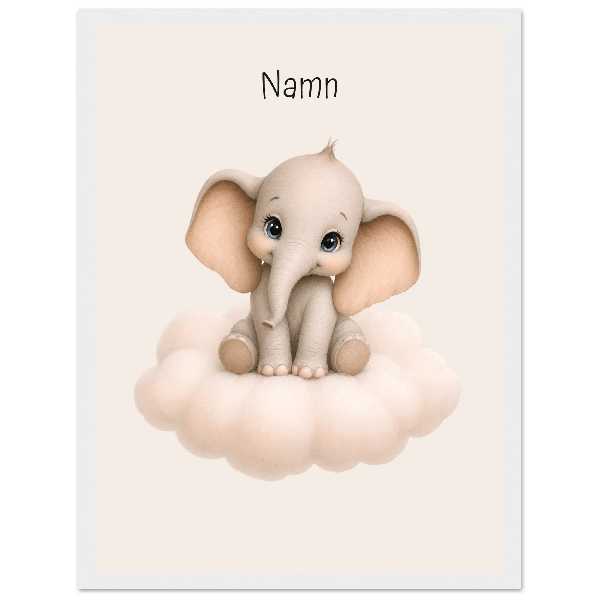 Elefant på moln med namn poster