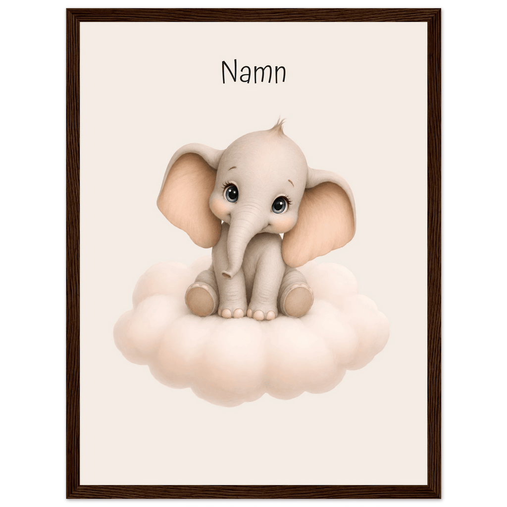 Elefant på moln med namn poster