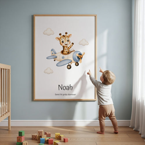 Giraff i flygplan med namn poster