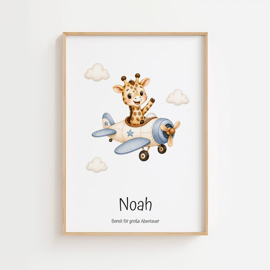 Giraff i flygplan med namn poster