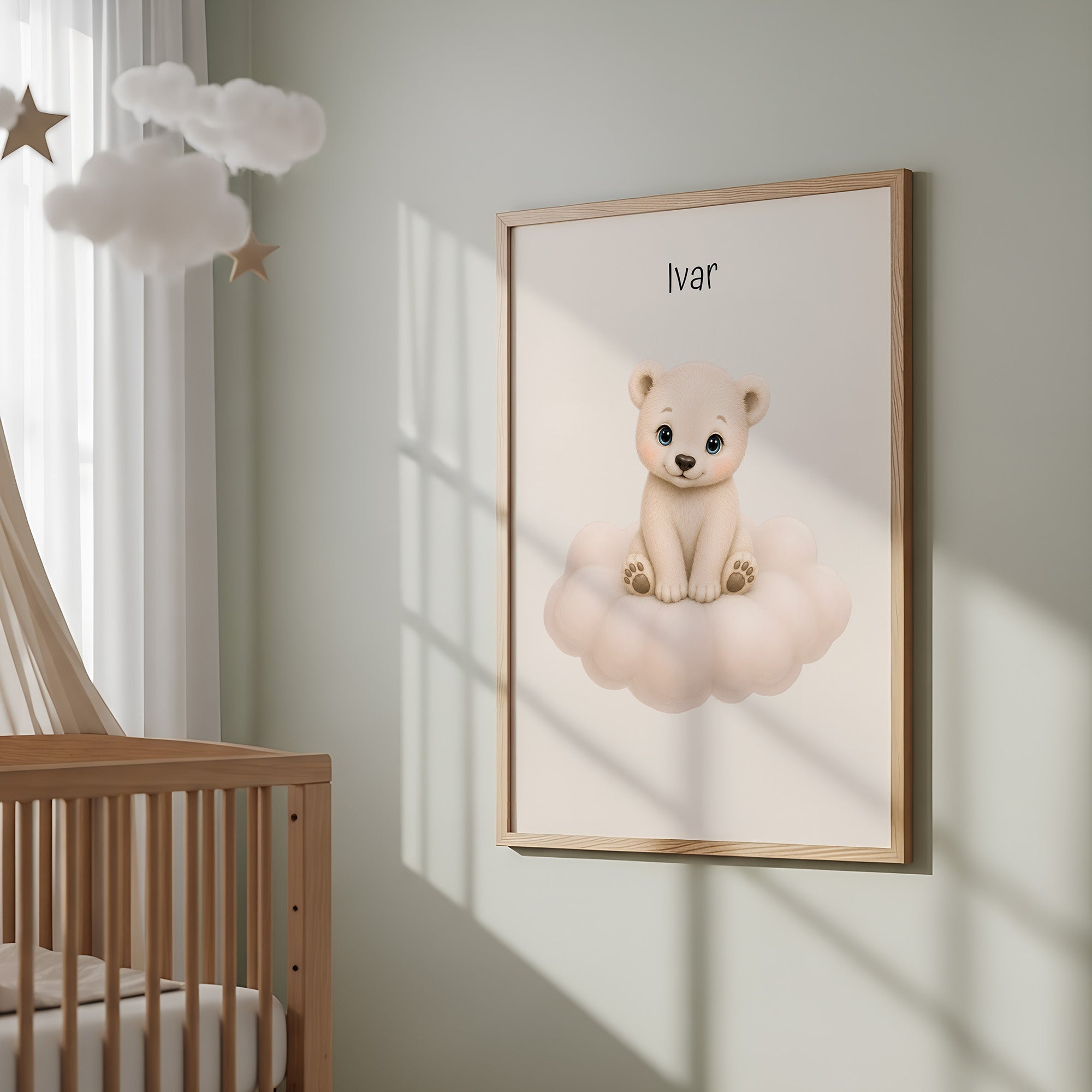 Isbjörn på moln med namn poster