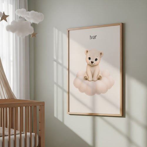 Isbjörn på moln med namn poster