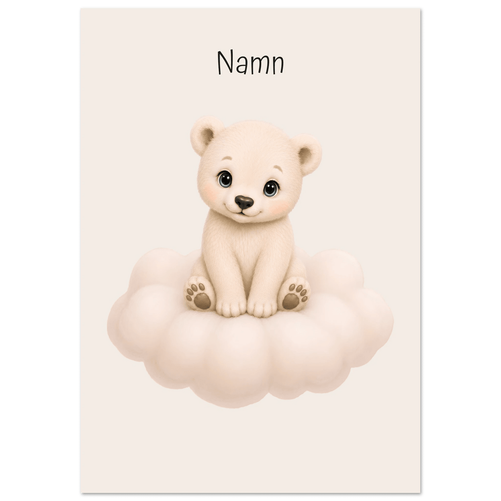 Isbjörn på moln med namn poster