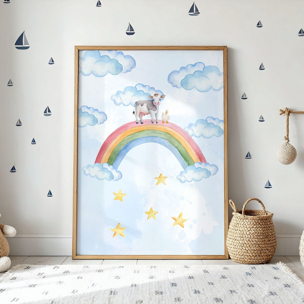 Ko och anka på regnbågen poster poster