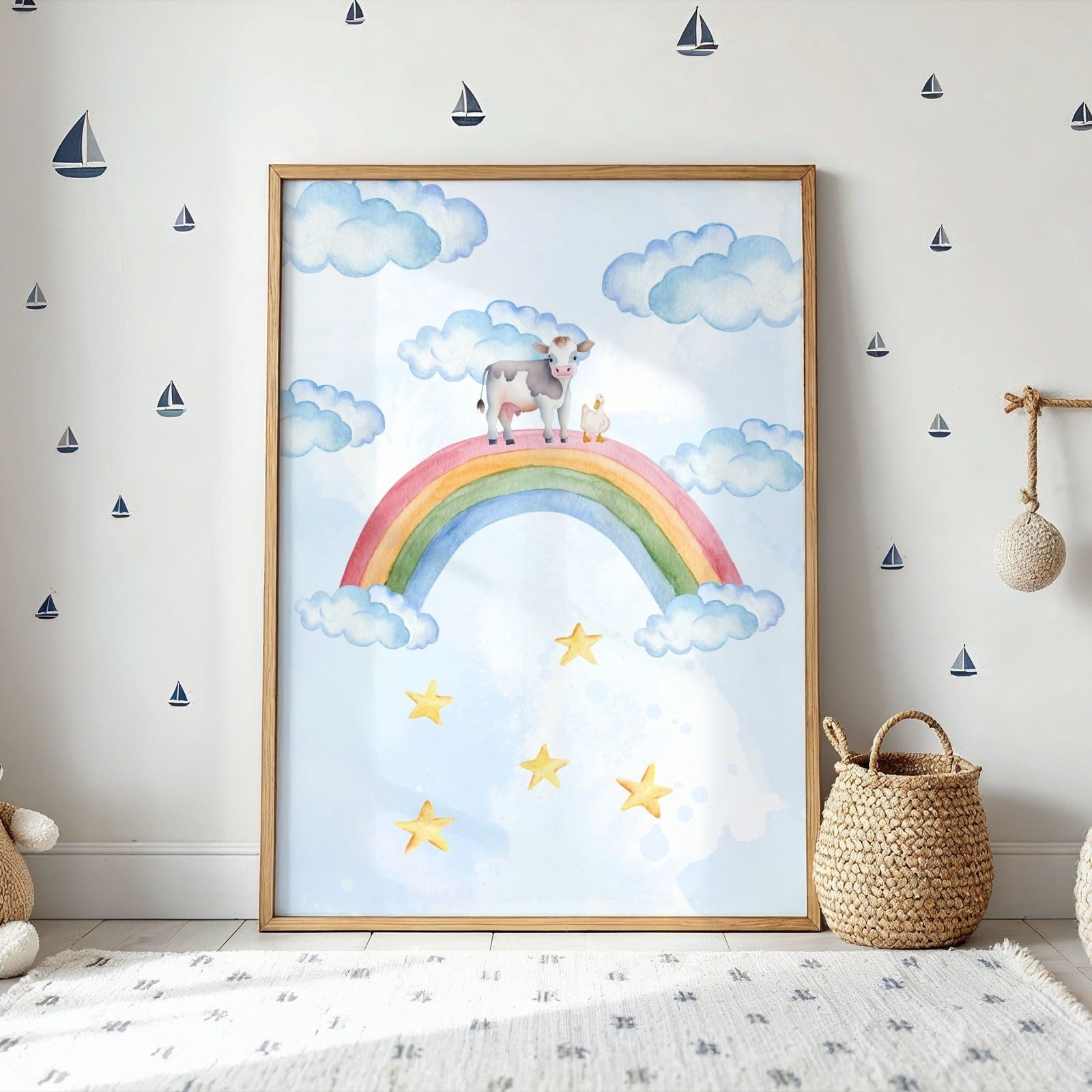Ko och anka på regnbågen poster poster