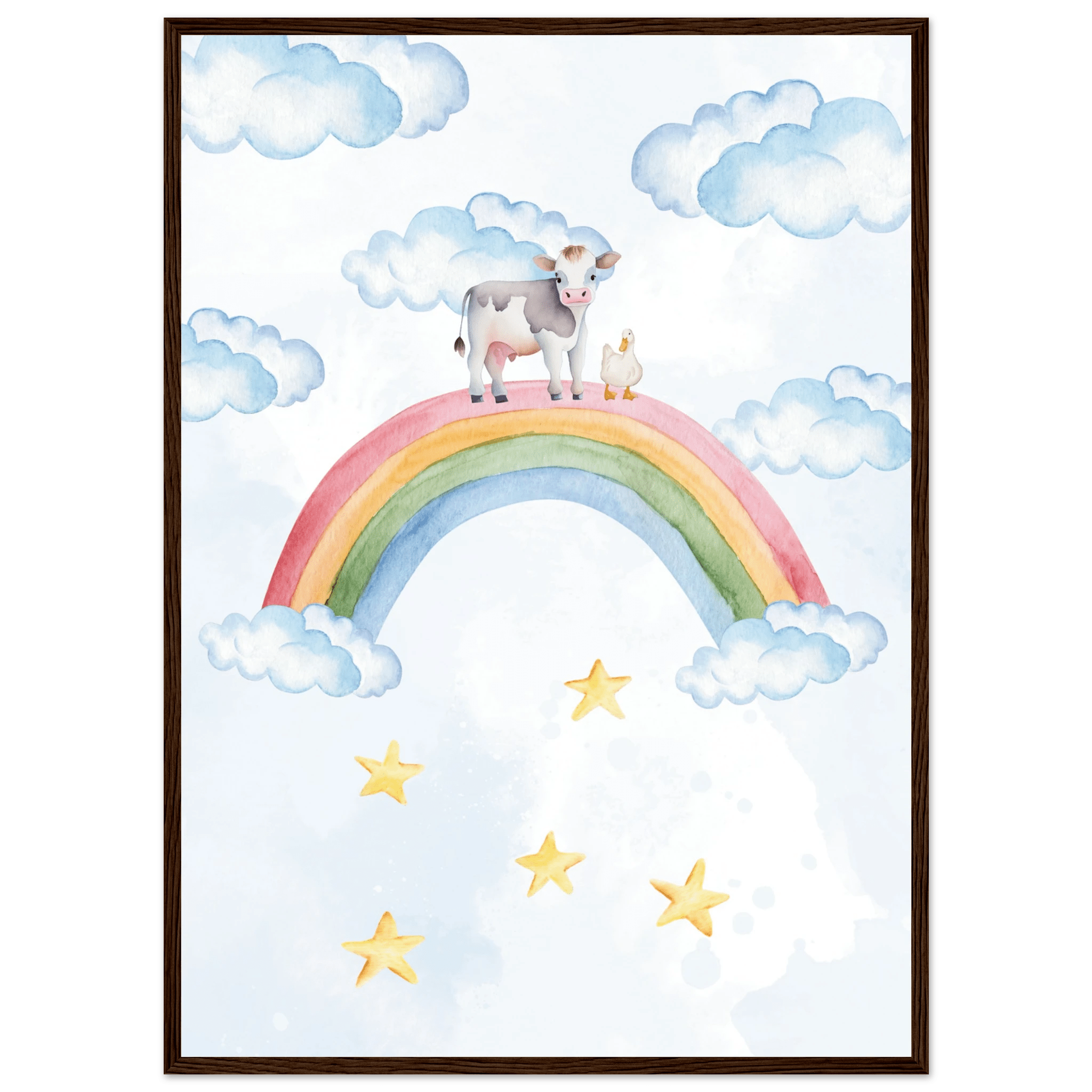 Ko och anka på regnbågen poster poster