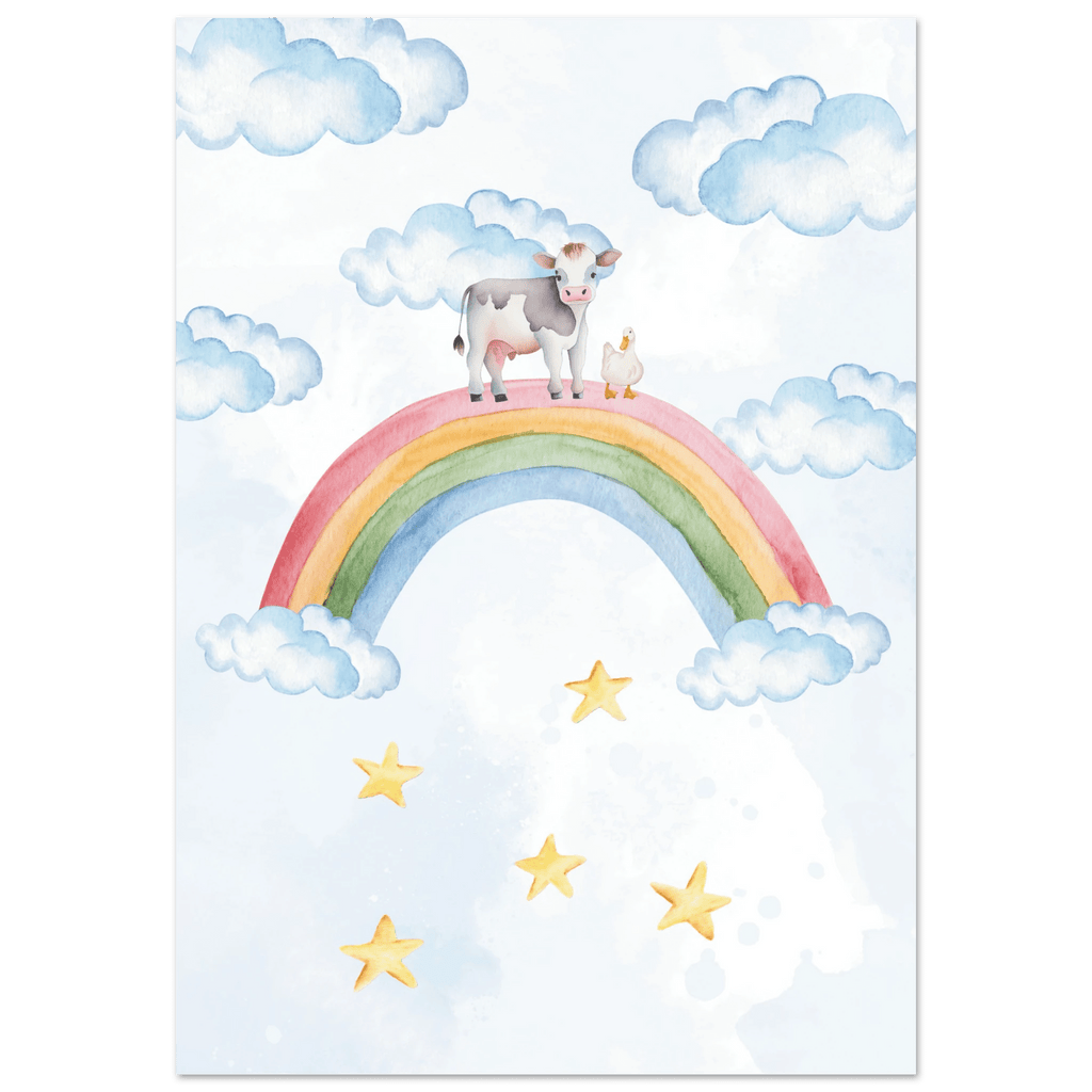 Ko och anka på regnbågen poster poster