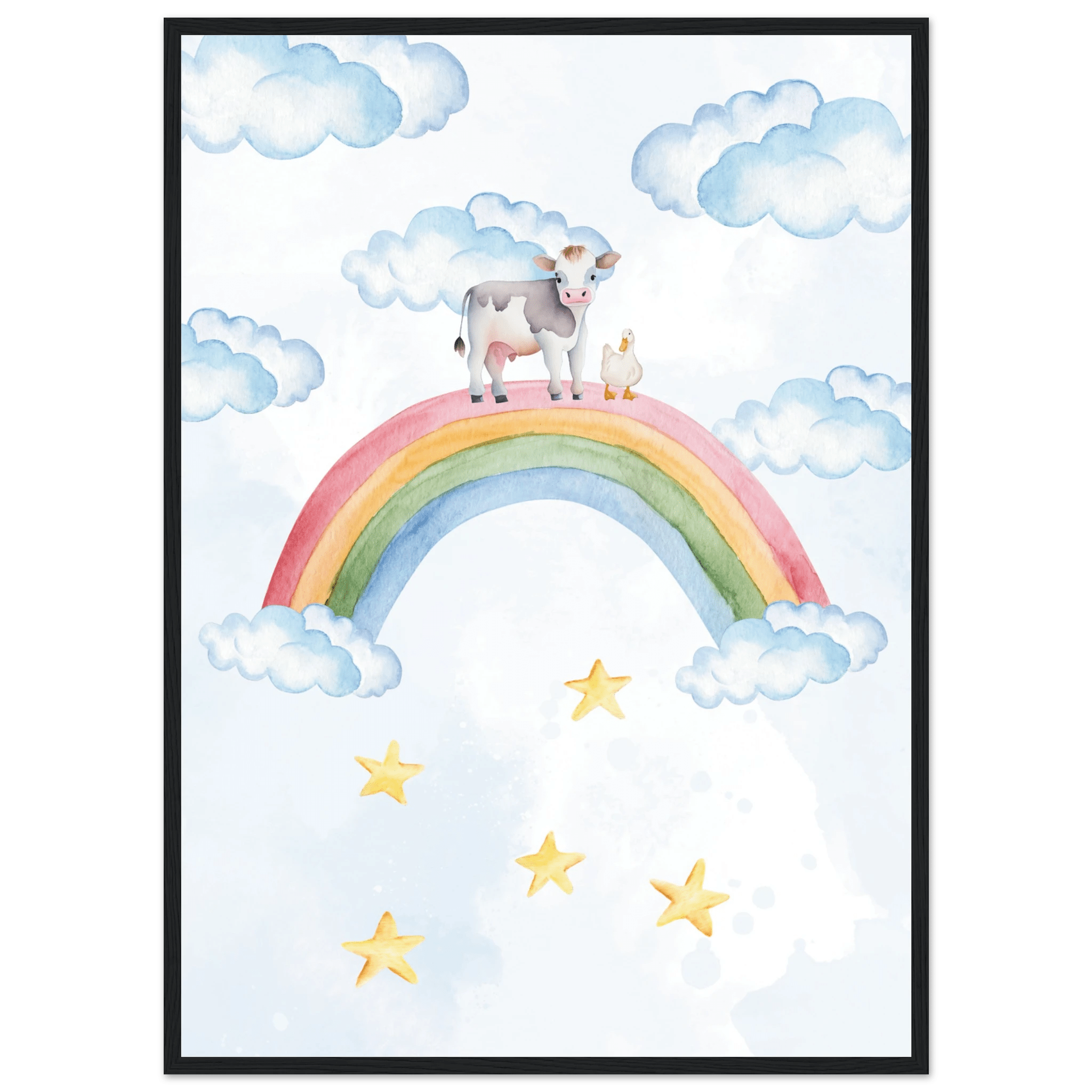 Ko och anka på regnbågen poster poster