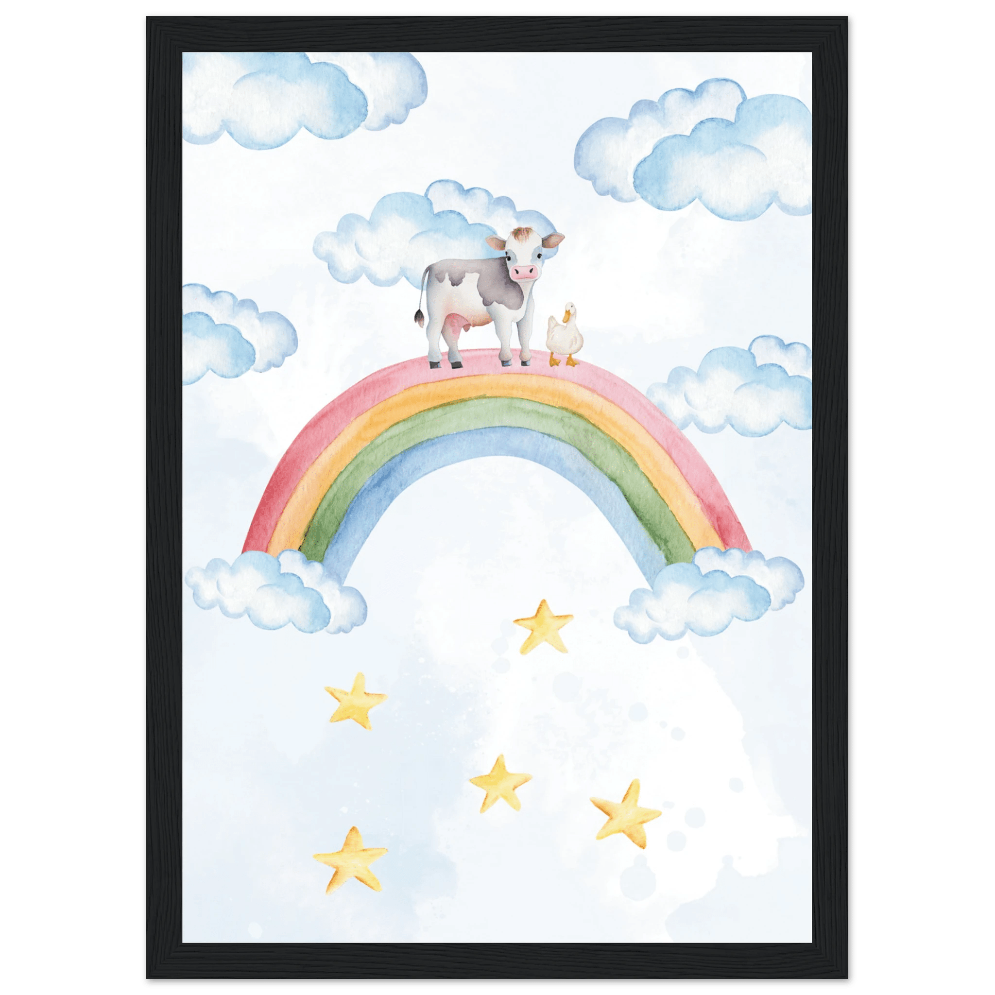 Ko och anka på regnbågen poster poster