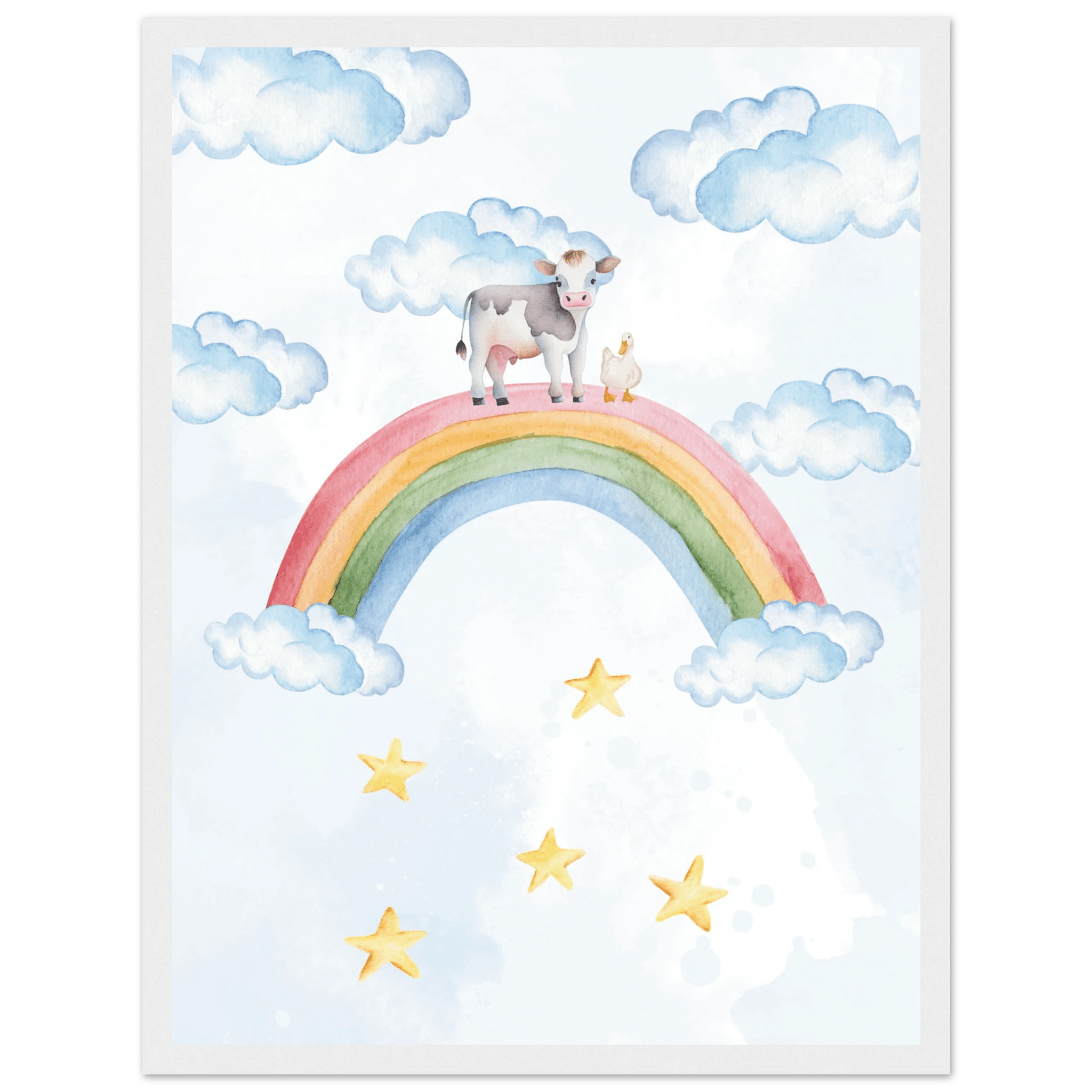 Ko och anka på regnbågen poster poster