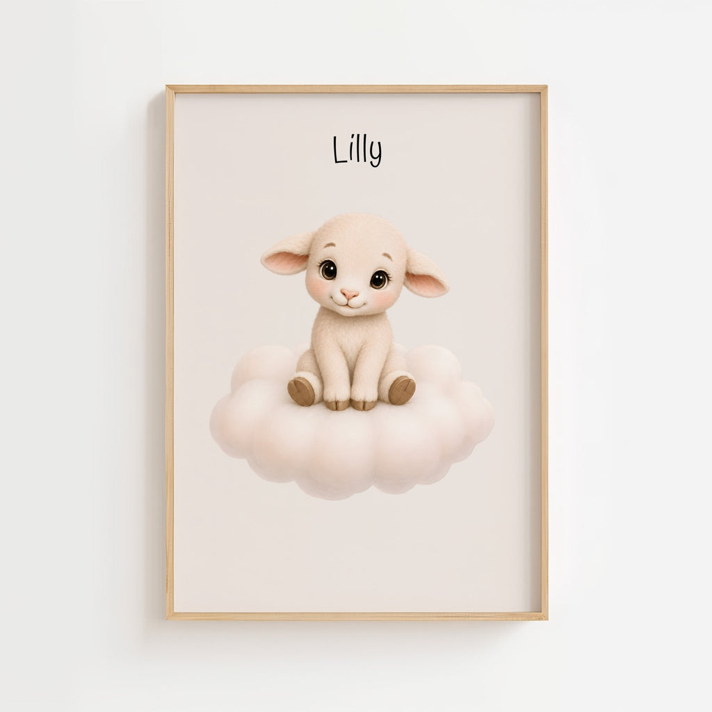 Lamm på moln med namn poster