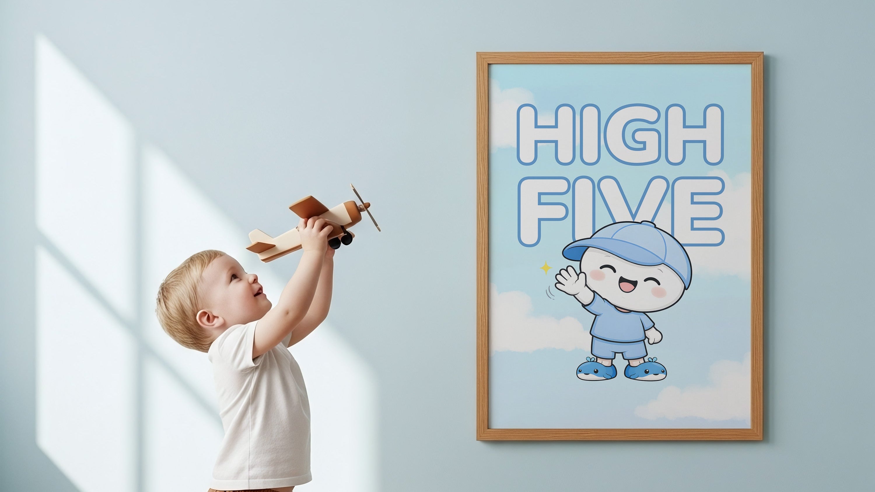 Lille high five poster med barn som leker med flygplan