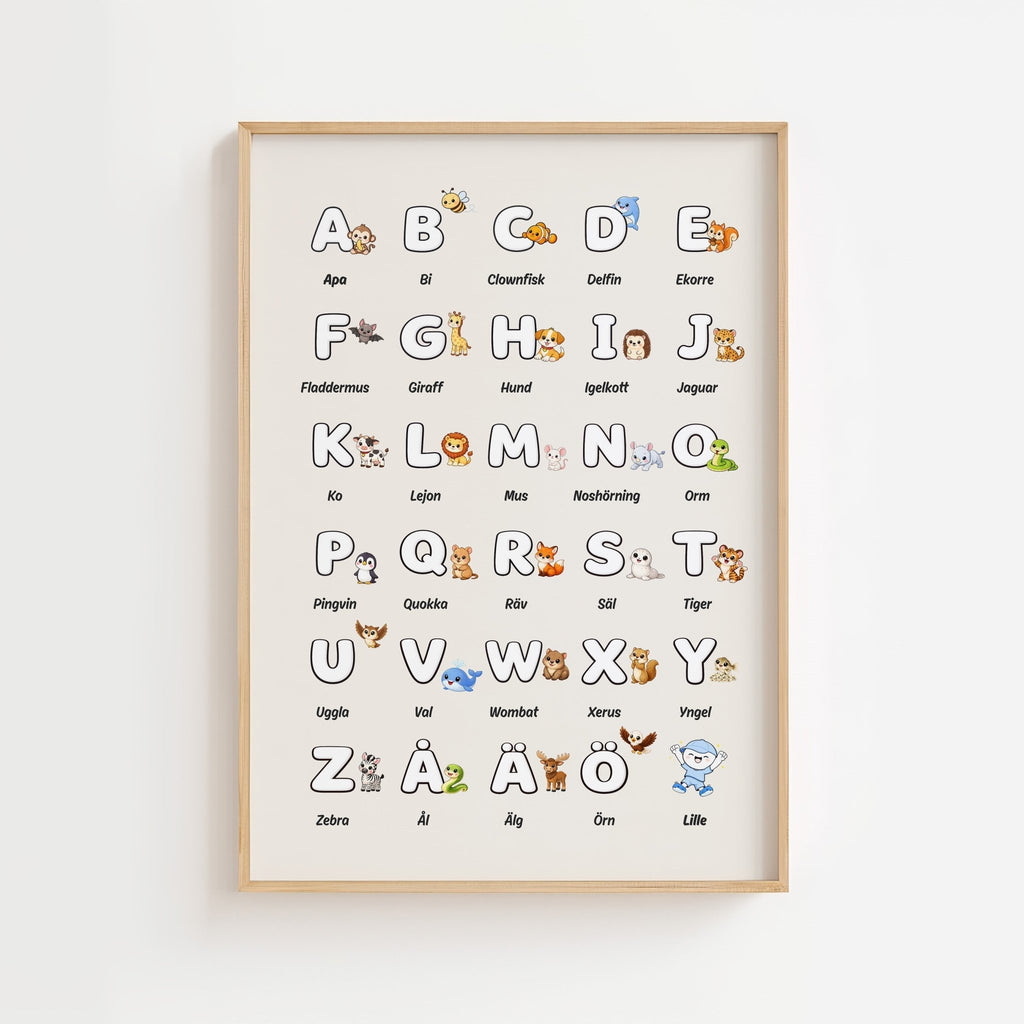 Lilles bokstavsposter med djur - Beige poster