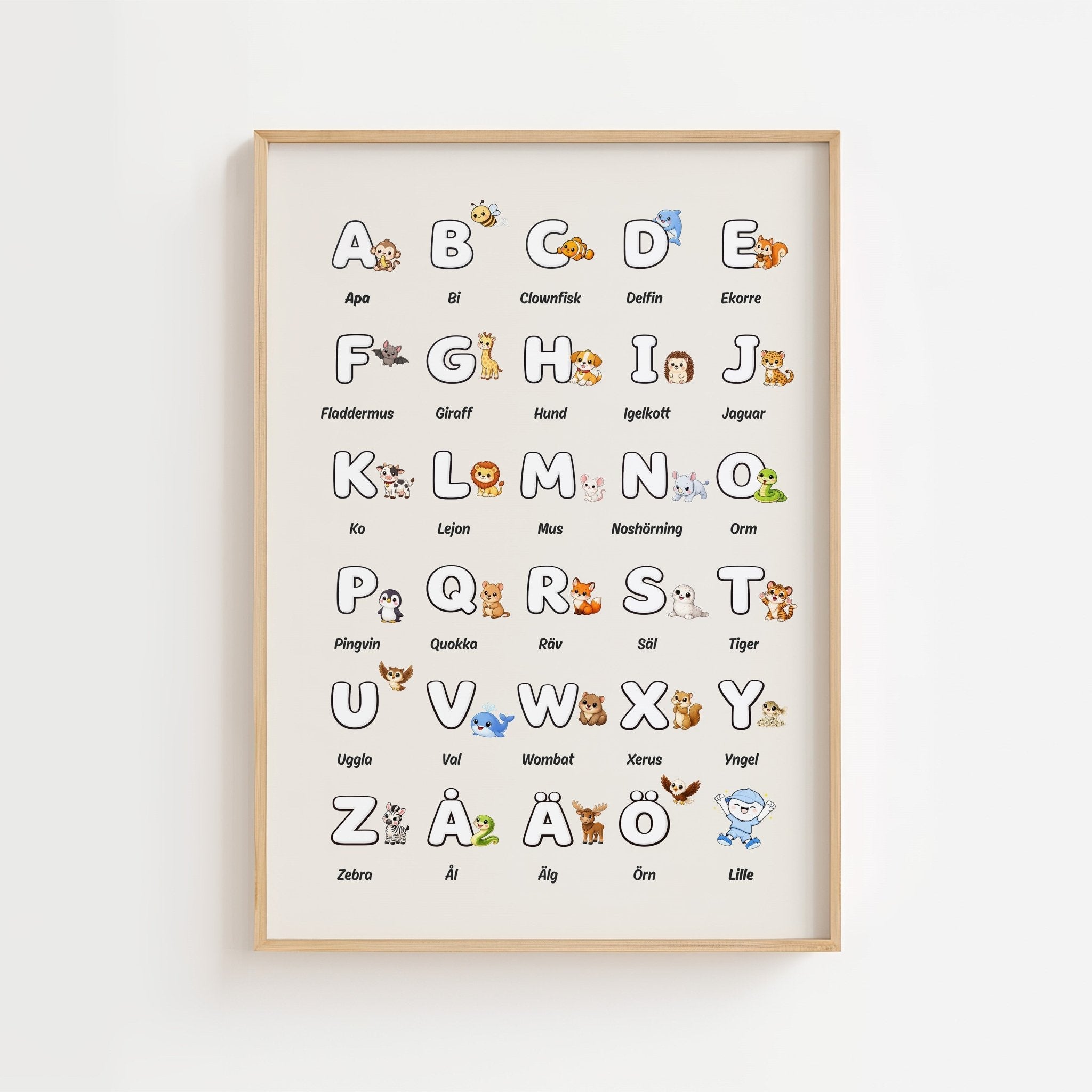 Lilles bokstavsposter med djur - Beige poster