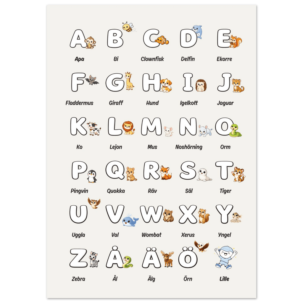 Lilles bokstavsposter med djur - Beige poster
