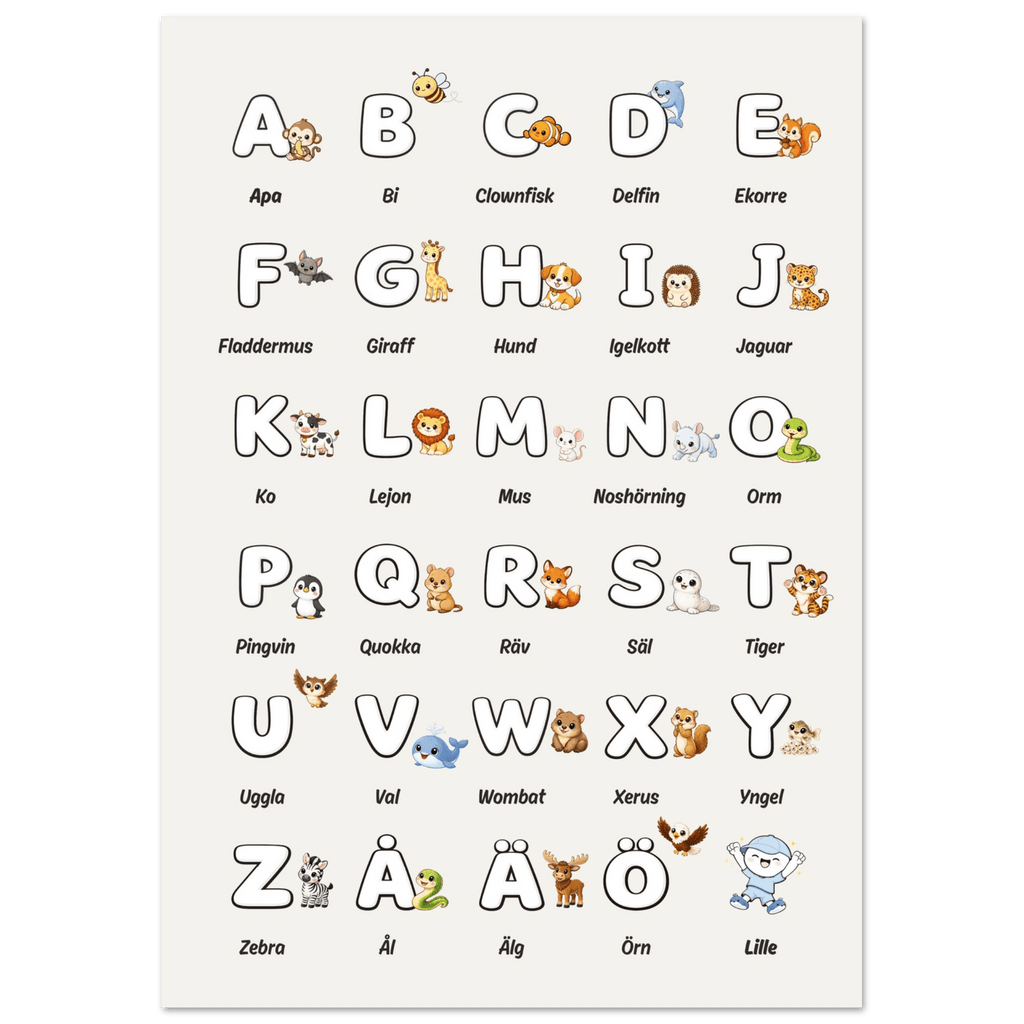 Lilles bokstavsposter med djur - Beige poster