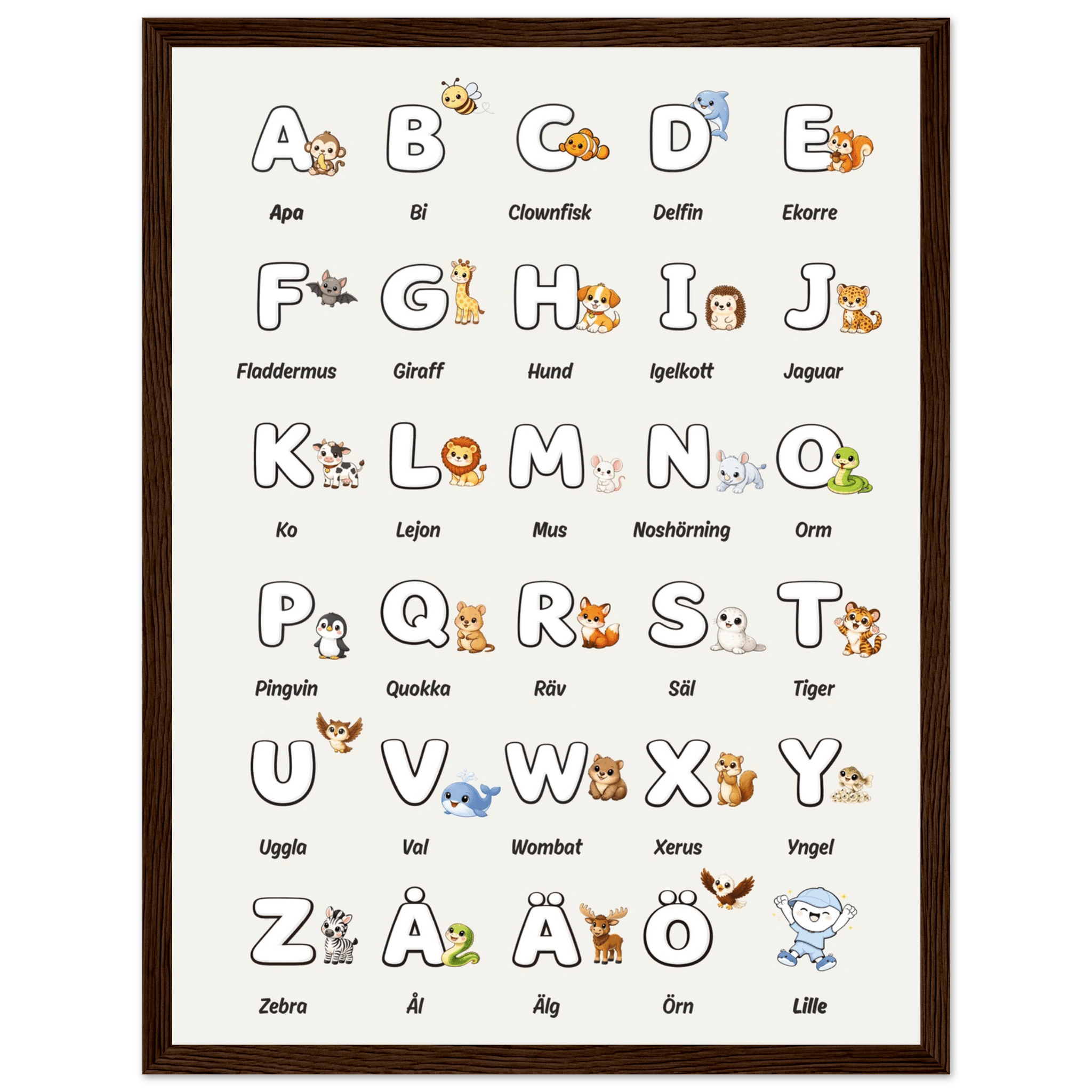 Lilles bokstavsposter med djur - Beige poster
