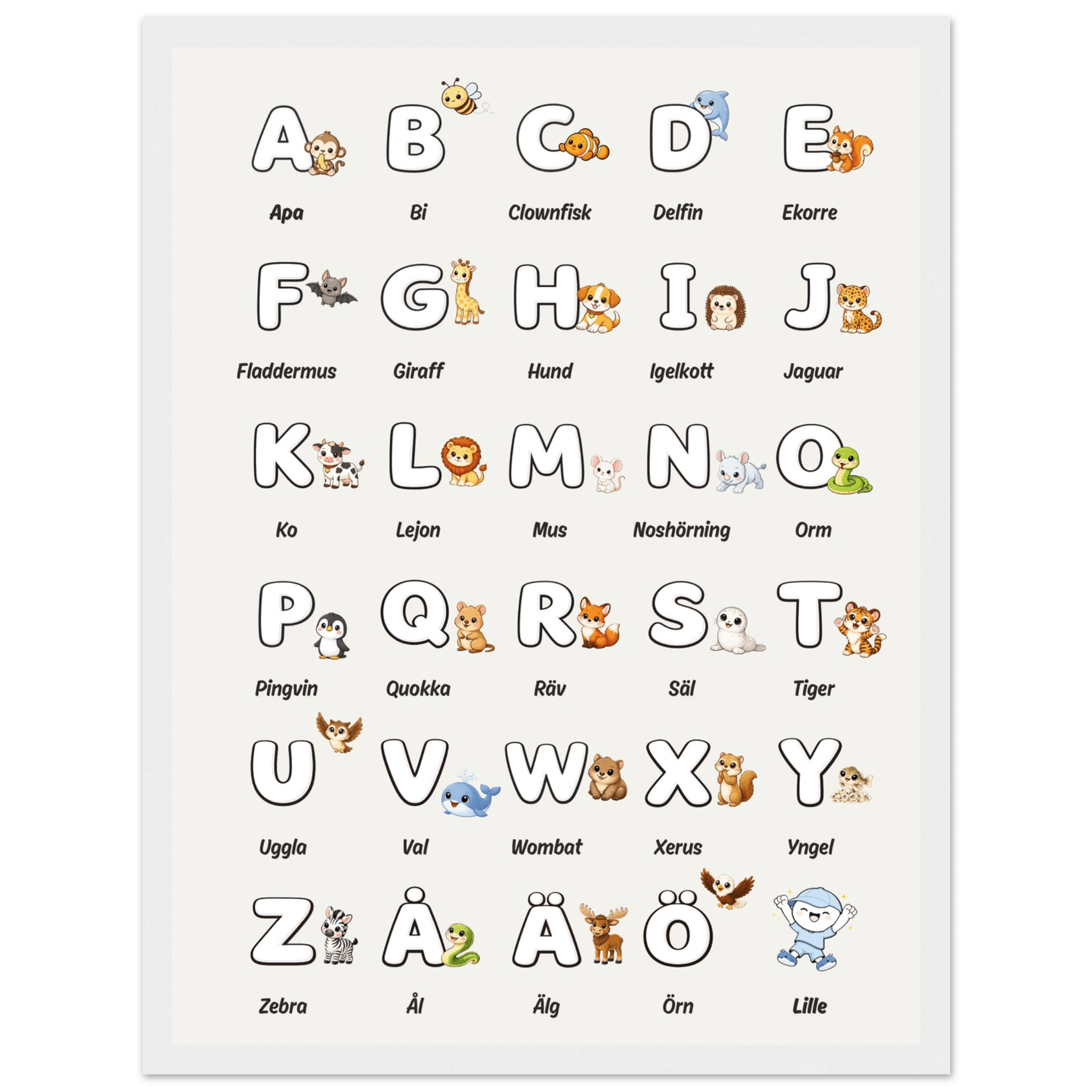 Lilles bokstavsposter med djur - Beige poster