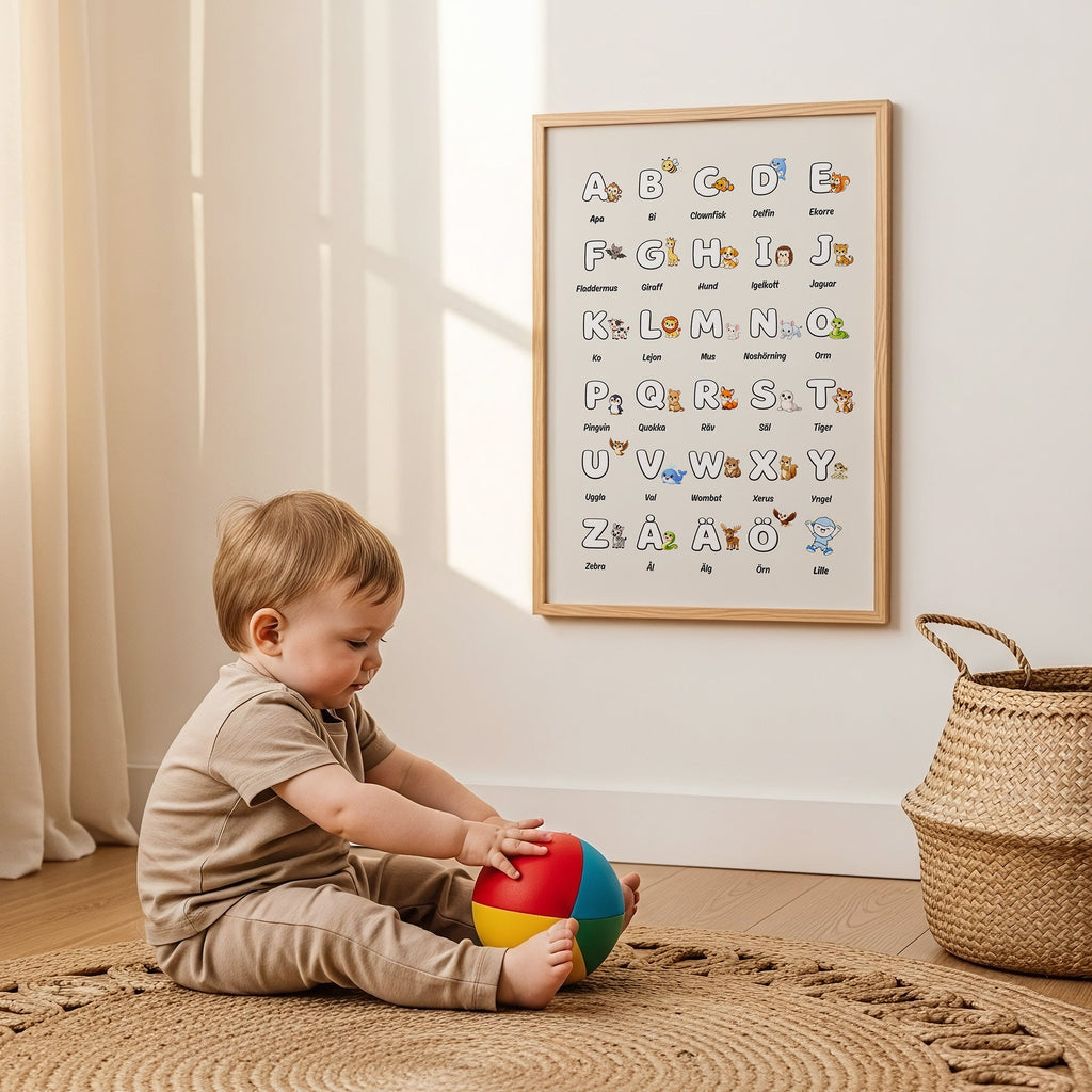 Lilles bokstavsposter med djur - Beige poster