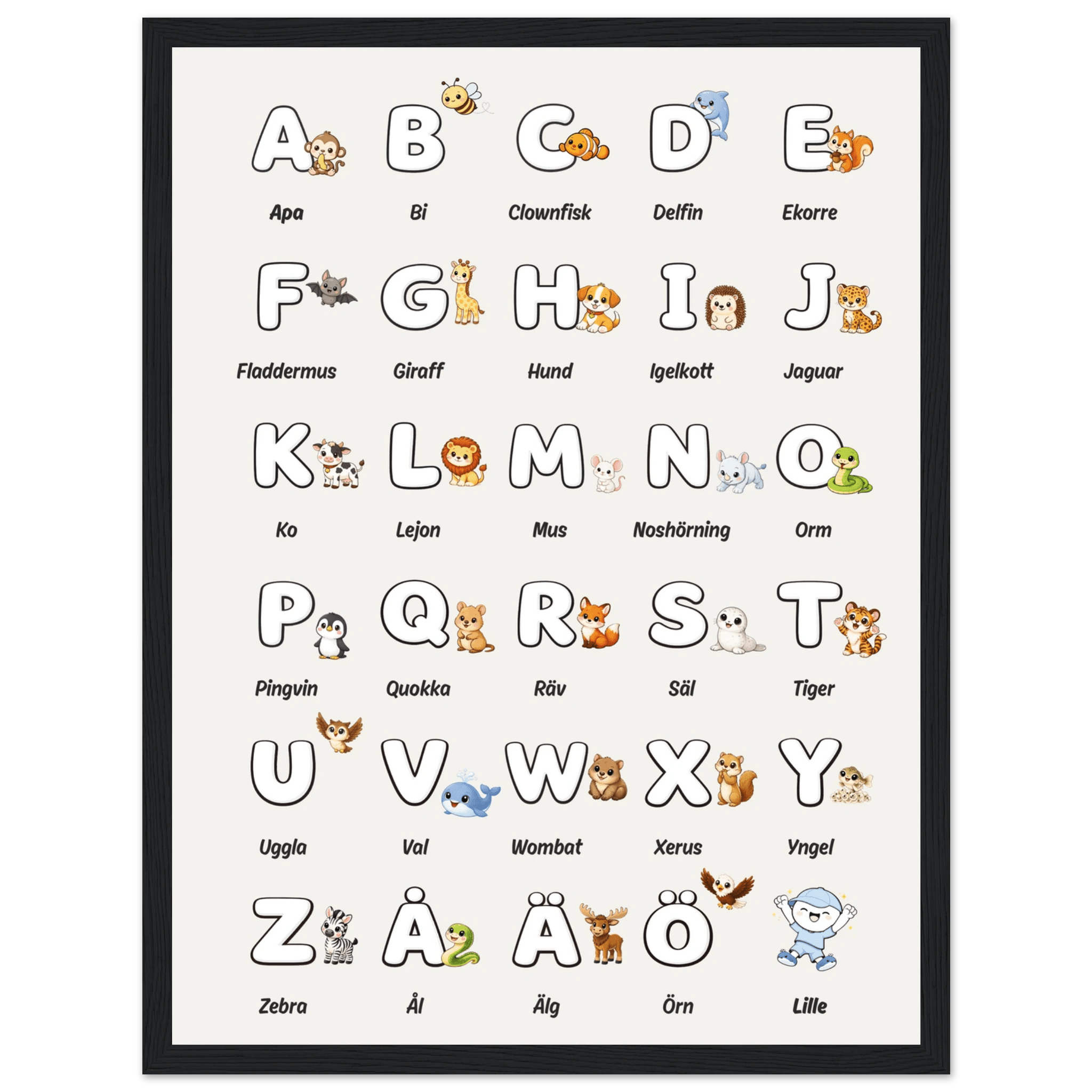Lilles bokstavsposter med djur - Beige poster