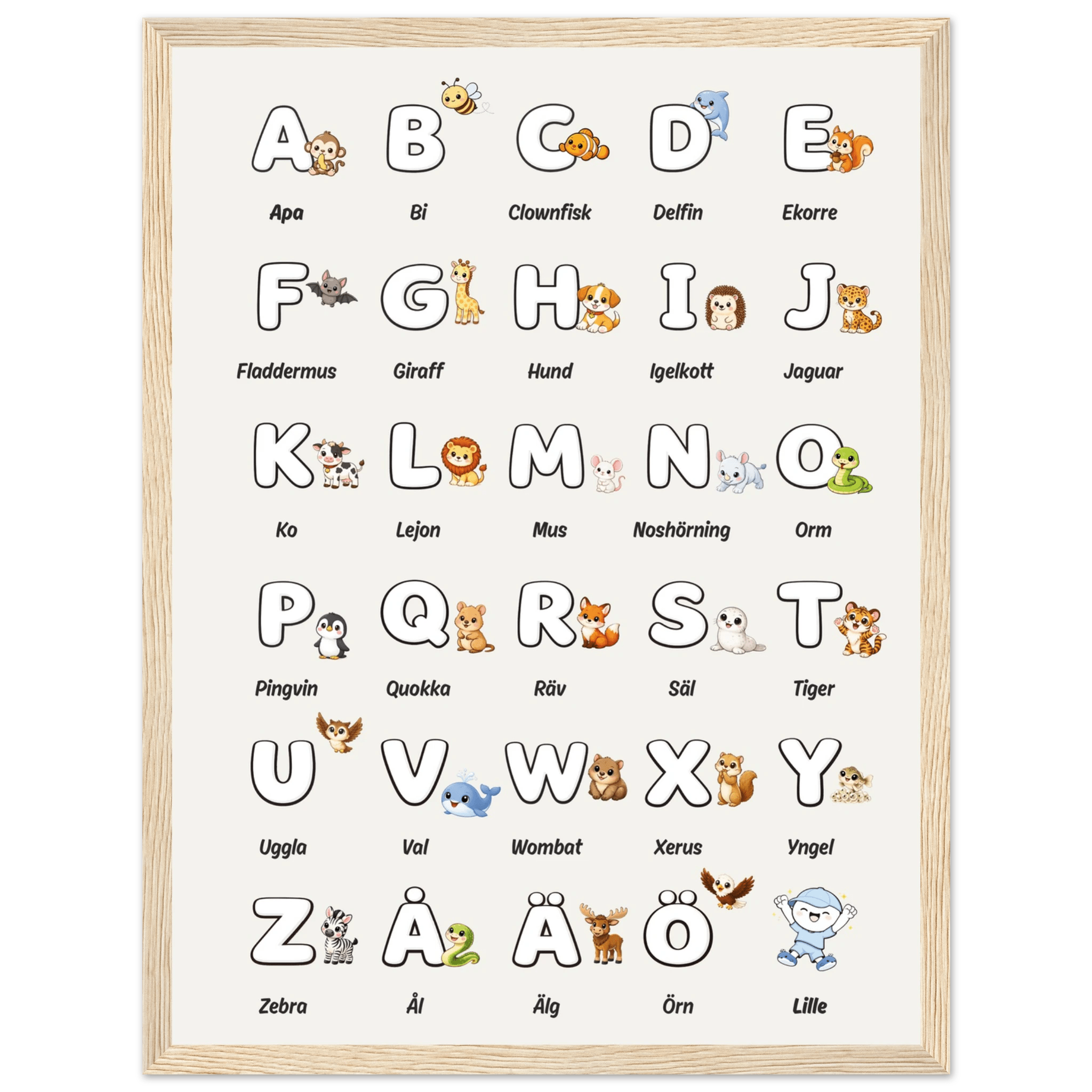 Lilles bokstavsposter med djur - Beige poster