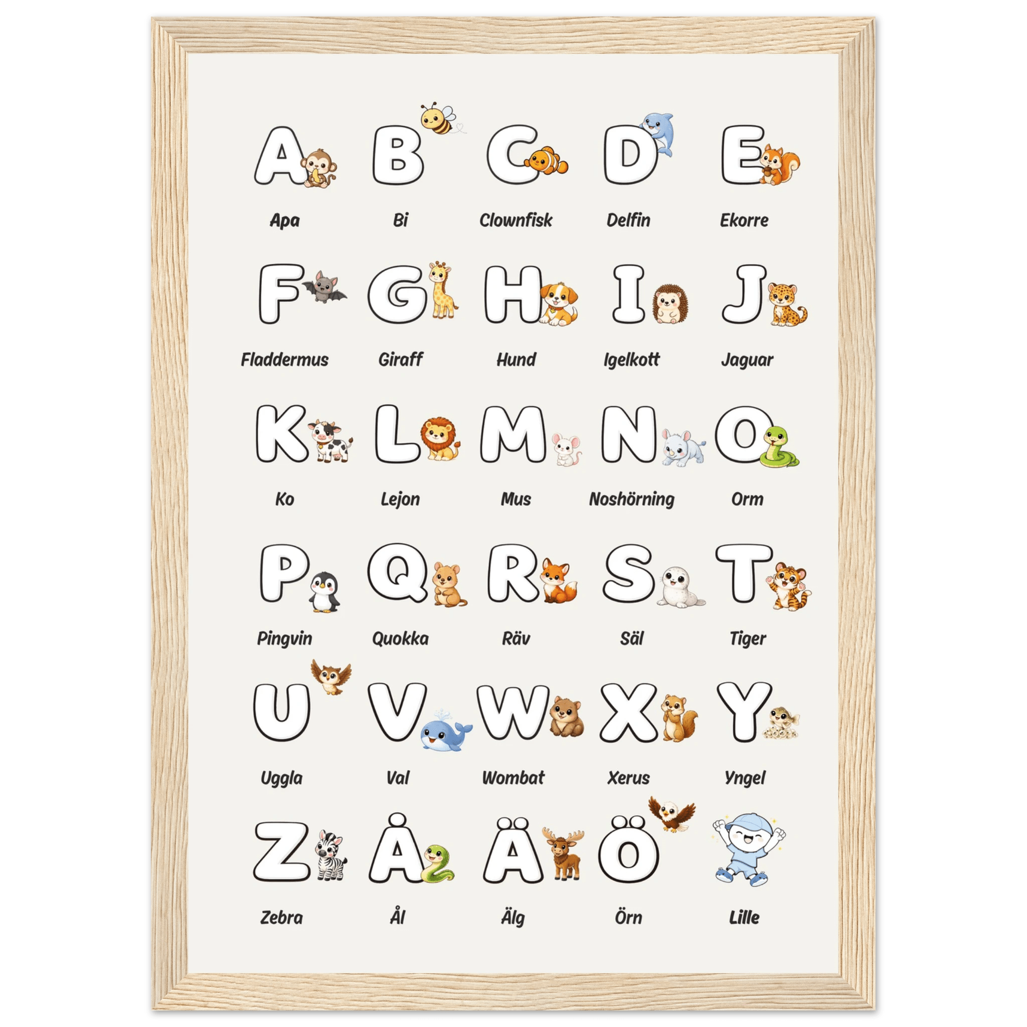 Lilles bokstavsposter med djur - Beige poster